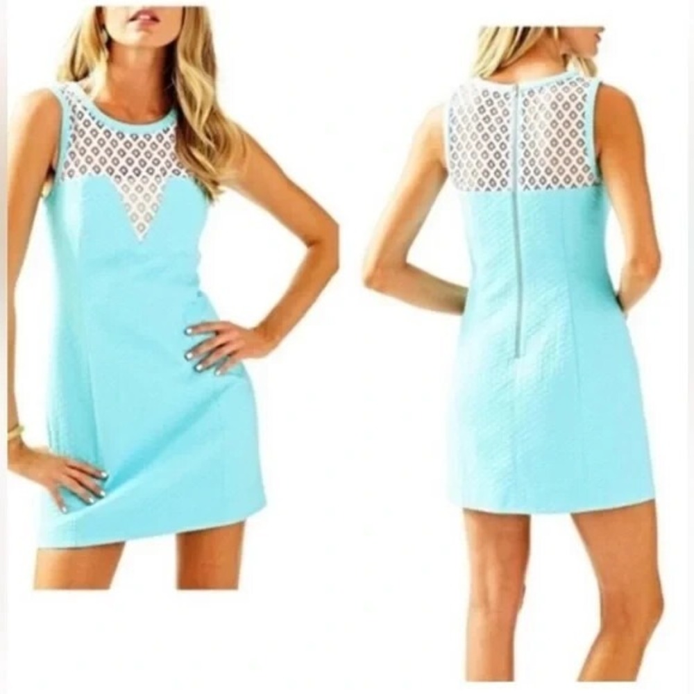 NWT Lilly Pulitzer Vandalia Shift Dress Serene Blue sz 0‎ Lace Textured Cotton